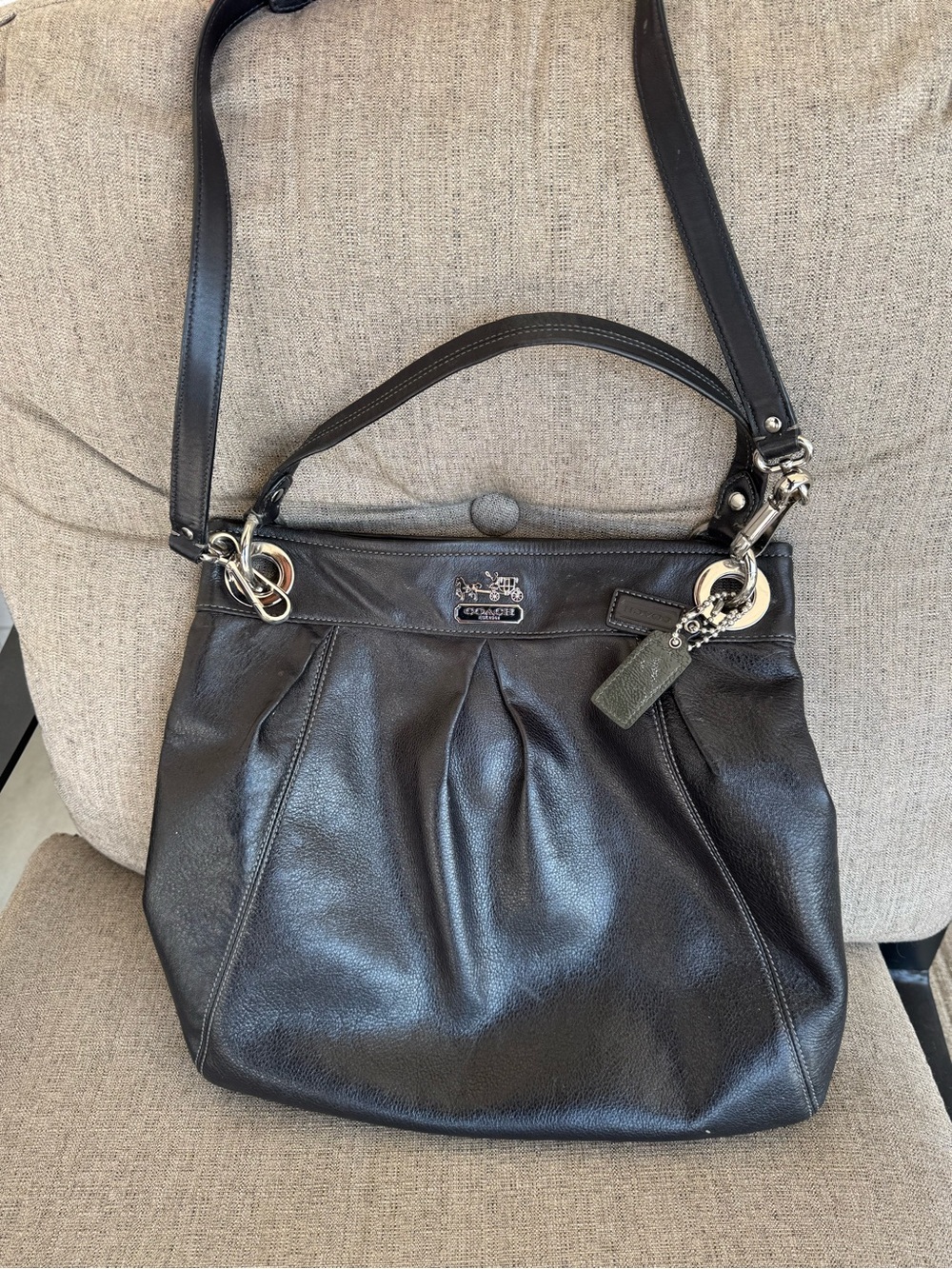 Coach Black Leather Shoulder Bag with Silver Hardware